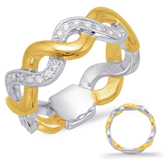 This Fashion Ring is available in 14K Yellow & White Gold. There are a total of 35 stones. There are Rounds with a total carat weight of 0.27 set in a Micro Prong setting.