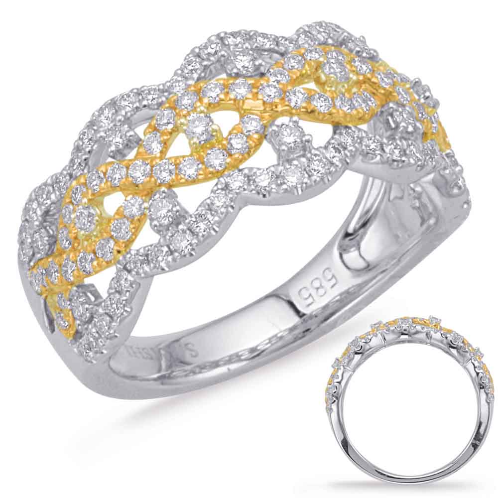 This Fashion Ring is available in 14K Yellow & White Gold. There are a total of 119 stones. There are Rounds with a total carat weight of 0.81 set in a Micro Prong|Prong Set setting.