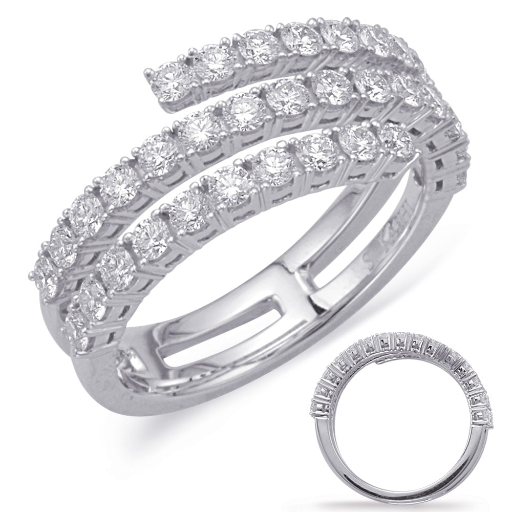 This Fashion Ring is available in 14K White Gold. There are a total of 35 stones. There are Rounds with a total carat weight of 1.02 set in a Micro Prong setting.