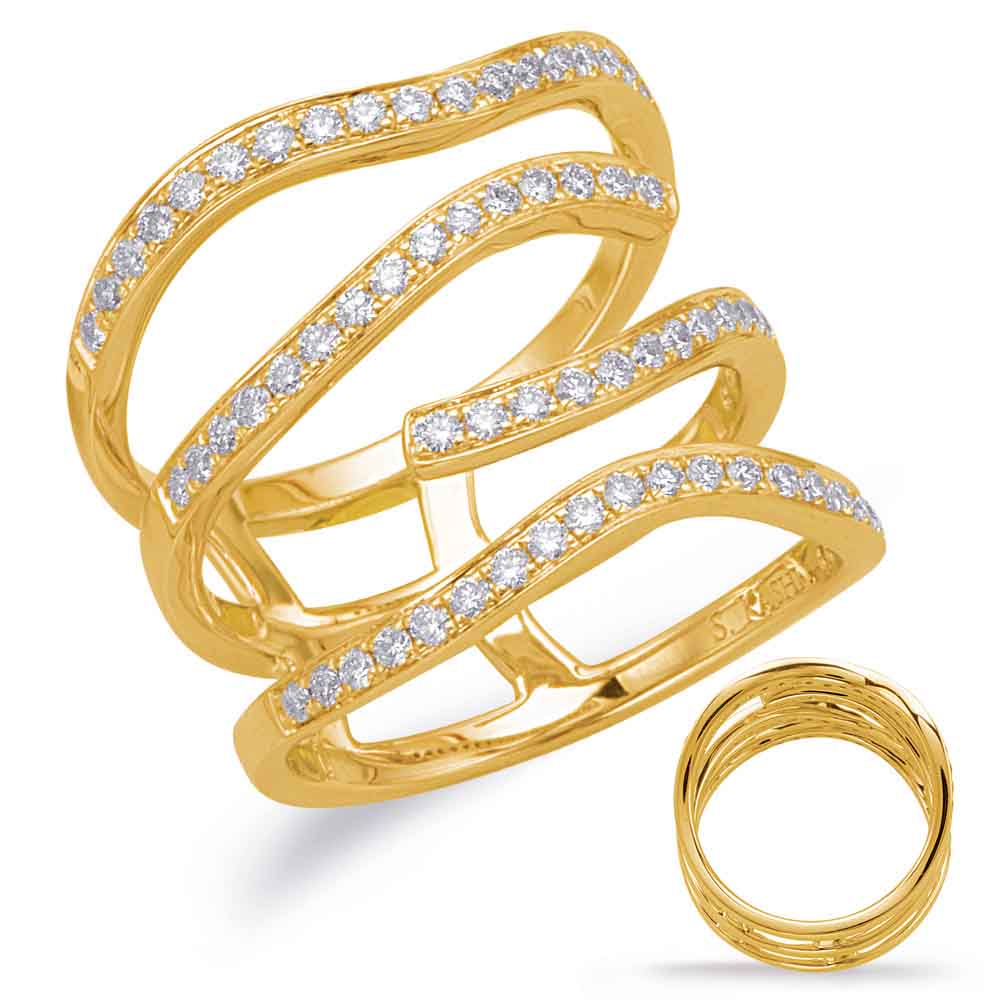 This Fashion Ring is available in 14K Yellow Gold. There are a total of 72 stones. There are Rounds with a total carat weight of 0.6 set in a Micro Prong setting.