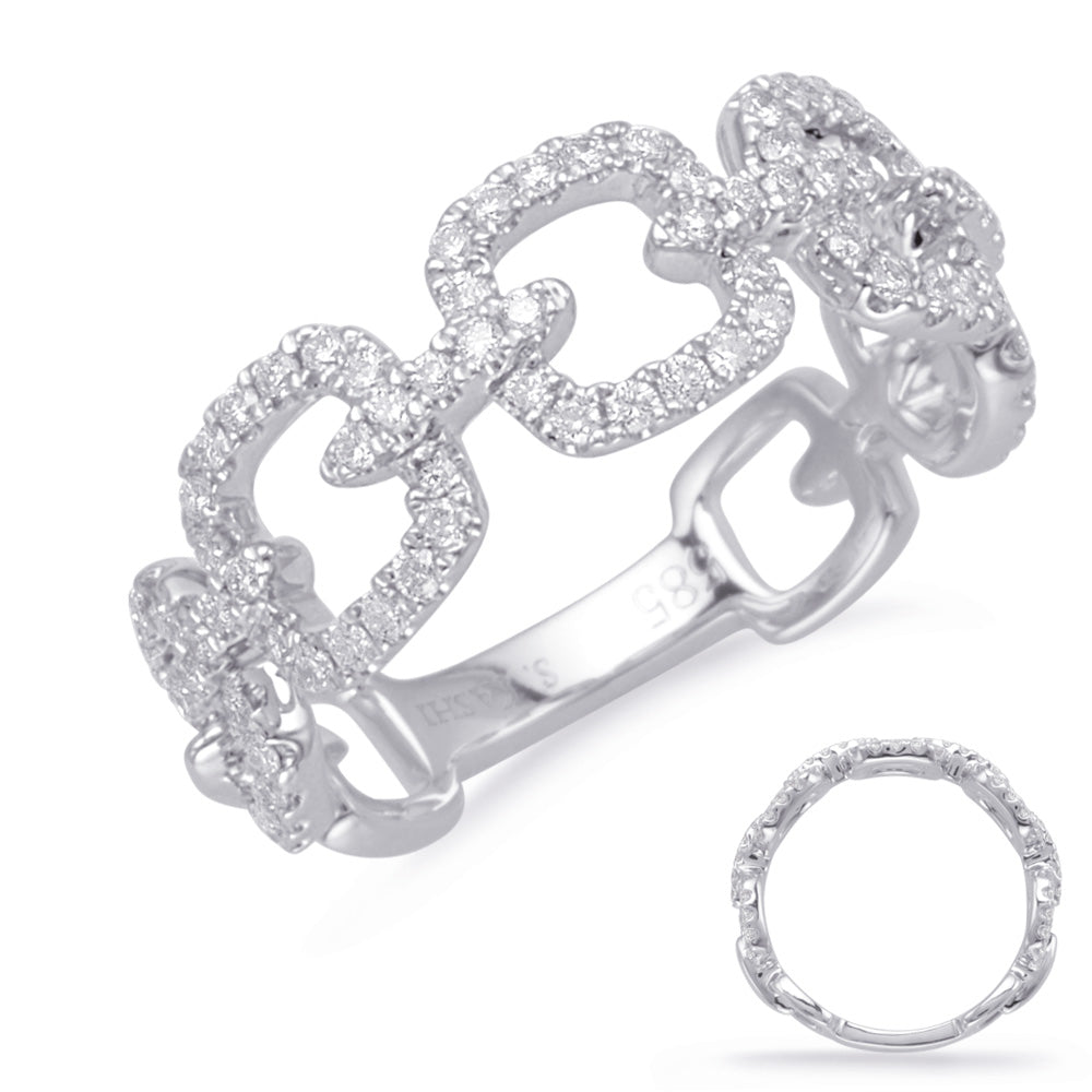 This Fashion Ring is available in 14K White Gold. There are a total of 90 stones. There are Rounds with a total carat weight of 0.49 set in a Micro Prong setting.