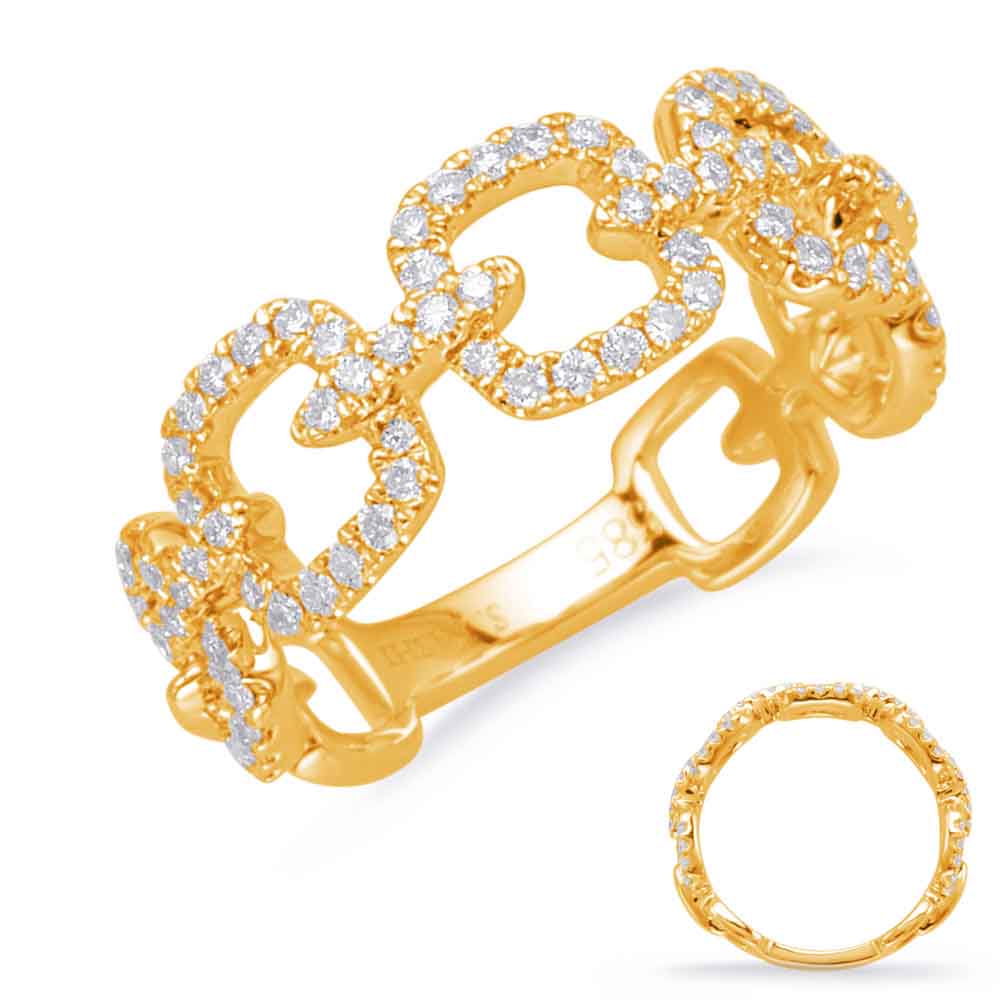 This Fashion Ring is available in 14K Yellow Gold. There are a total of 90 stones. There are Rounds with a total carat weight of 0.49 set in a Micro Prong setting.