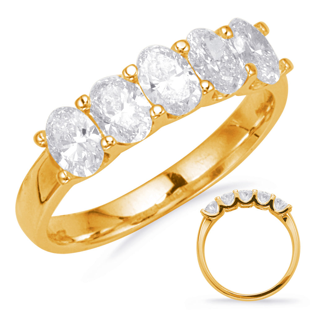 This Band is available in 14K Yellow Gold. There are a total of 5 stones. There are Oval with a total carat weight of 1.6 set in a Prong Set|Shared Prongs setting.