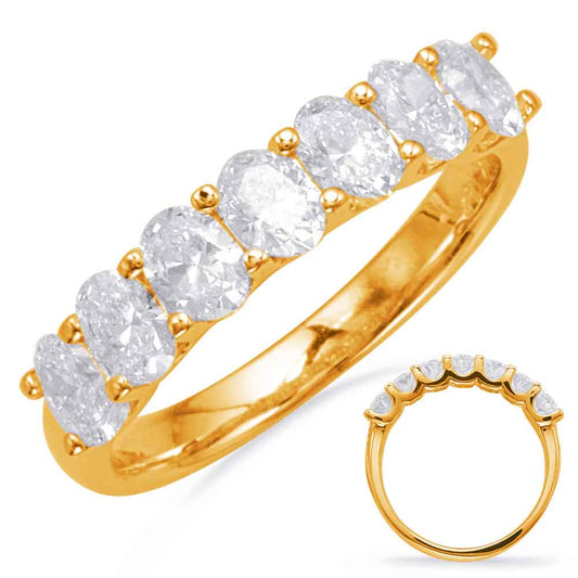 This Band is available in 14K Yellow Gold. There are a total of 7 stones. There are Oval with a total carat weight of 1.05 set in a Prong Set|Shared Prongs setting.