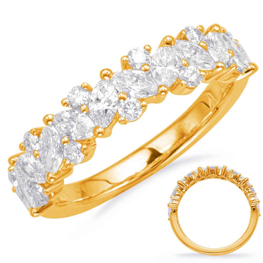 This Fashion Ring is available in 14K Yellow Gold. There are a total of 23 stones. There are Marquise with a total carat weight of 0.89 set in a Prong Set|Shared Prongs setting.There are Rounds stones with a total carat weight of 0.27 set in a Prong Set|Shared Prongs.