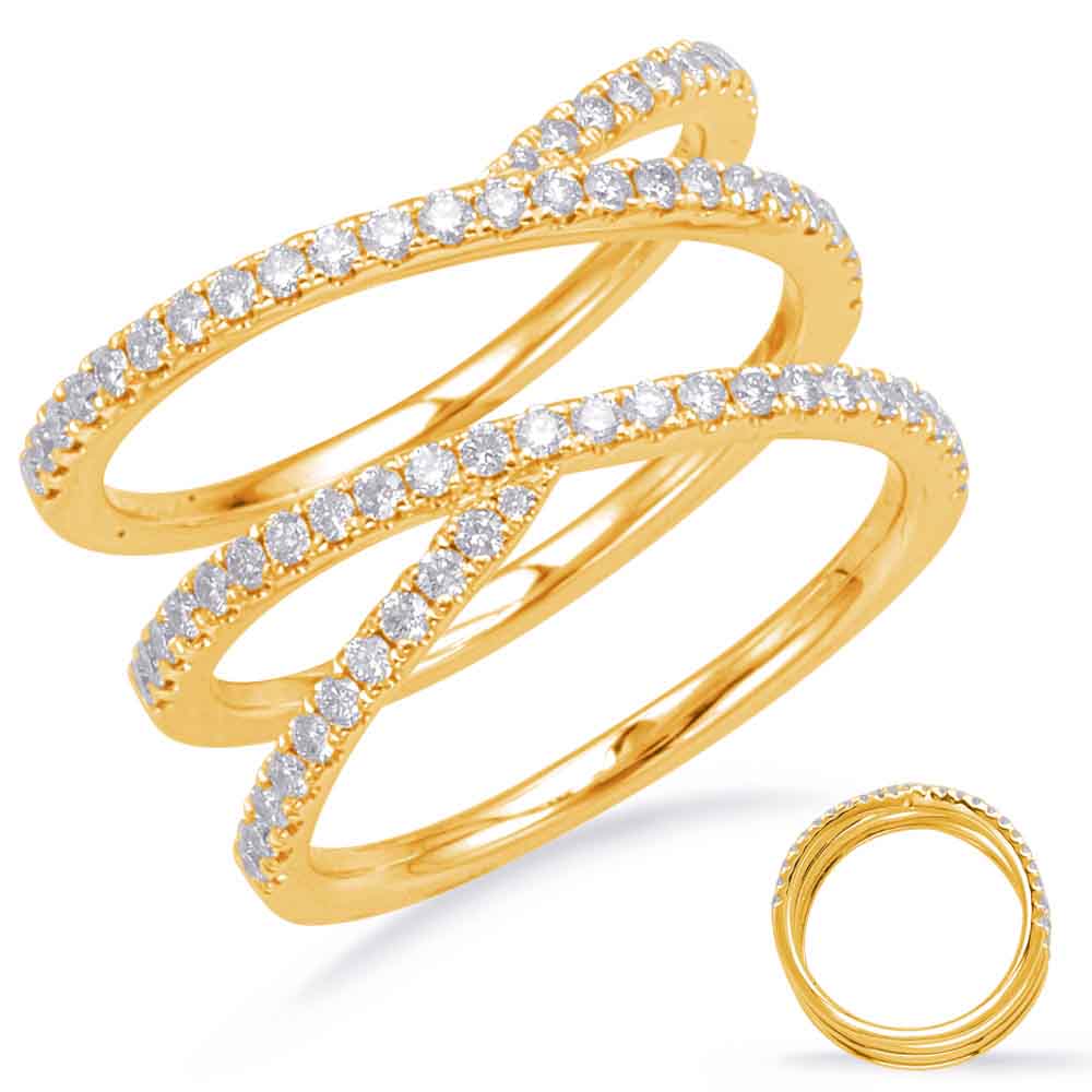This Fashion Ring is available in 14K Yellow Gold. There are a total of 70 stones. There are Rounds with a total carat weight of 0.59 set in a Micro Prong setting.