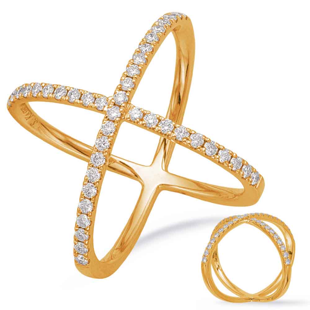 This Fashion Ring is available in 14K Yellow Gold. There are a total of 42 stones. There are Rounds with a total carat weight of 0.48 set in a Micro Prong setting.