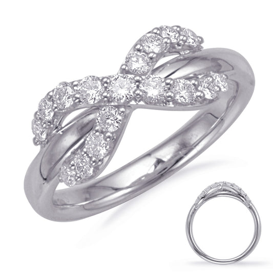This Fashion Ring is available in 14K White Gold. There are a total of 17 stones. There are Rounds with a total carat weight of 0.51 set in a Prong Set|Shared Prongs setting.