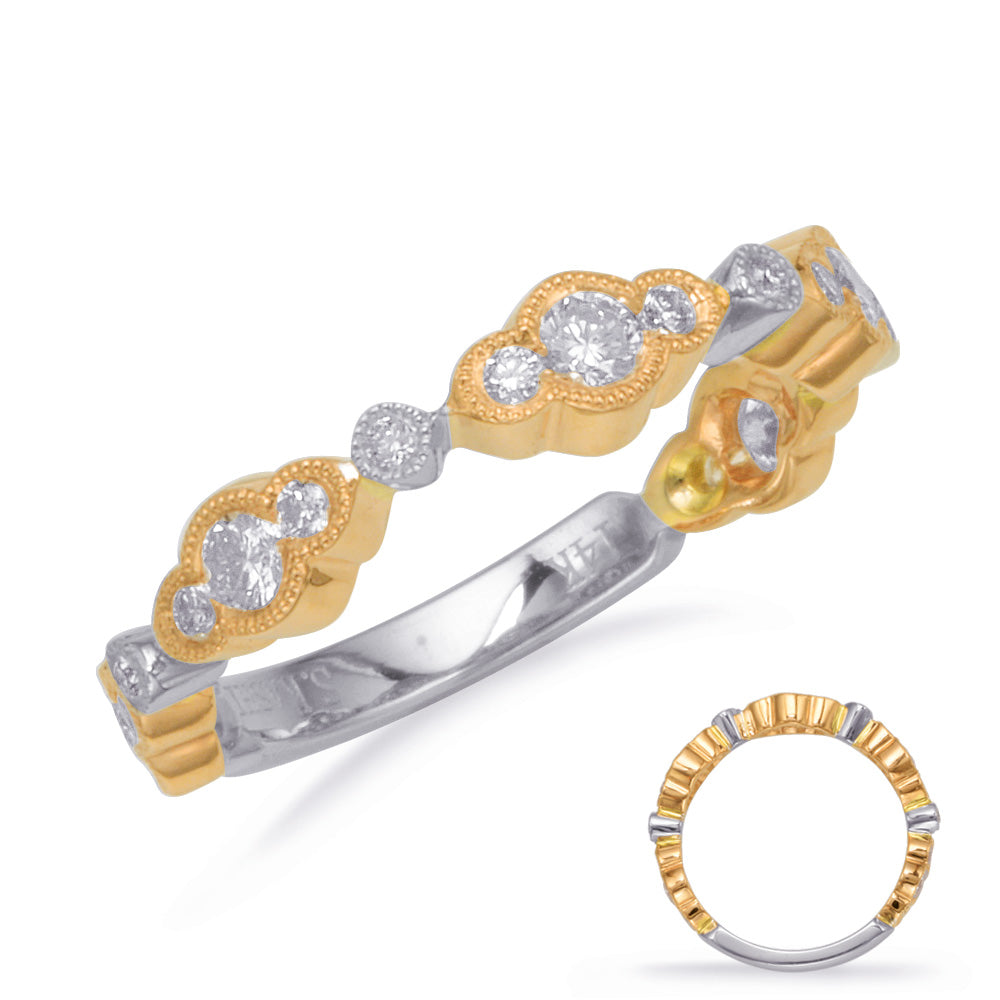 This Band is available in 14K Yellow & White Gold. There are a total of 19 stones. There are Round with a total carat weight of 0.51 set in a Bezel Set|Channel Set setting.