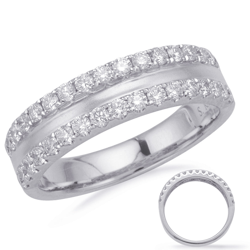 This Fashion Ring is available in 14K White Gold. There are a total of 34 stones. There are Rounds with a total carat weight of 0.62 set in a Micro Prong setting.