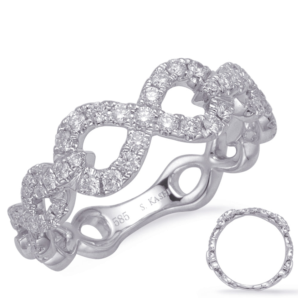 This Fashion Ring is available in 14K White Gold. There are a total of 59 stones. There are Rounds with a total carat weight of 0.42 set in a Micro Prong setting.