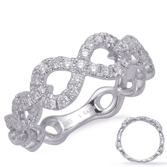 This Fashion Ring is available in 14K White Gold. There are a total of 59 stones. There are Rounds with a total carat weight of 0.42 set in a Micro Prong setting.