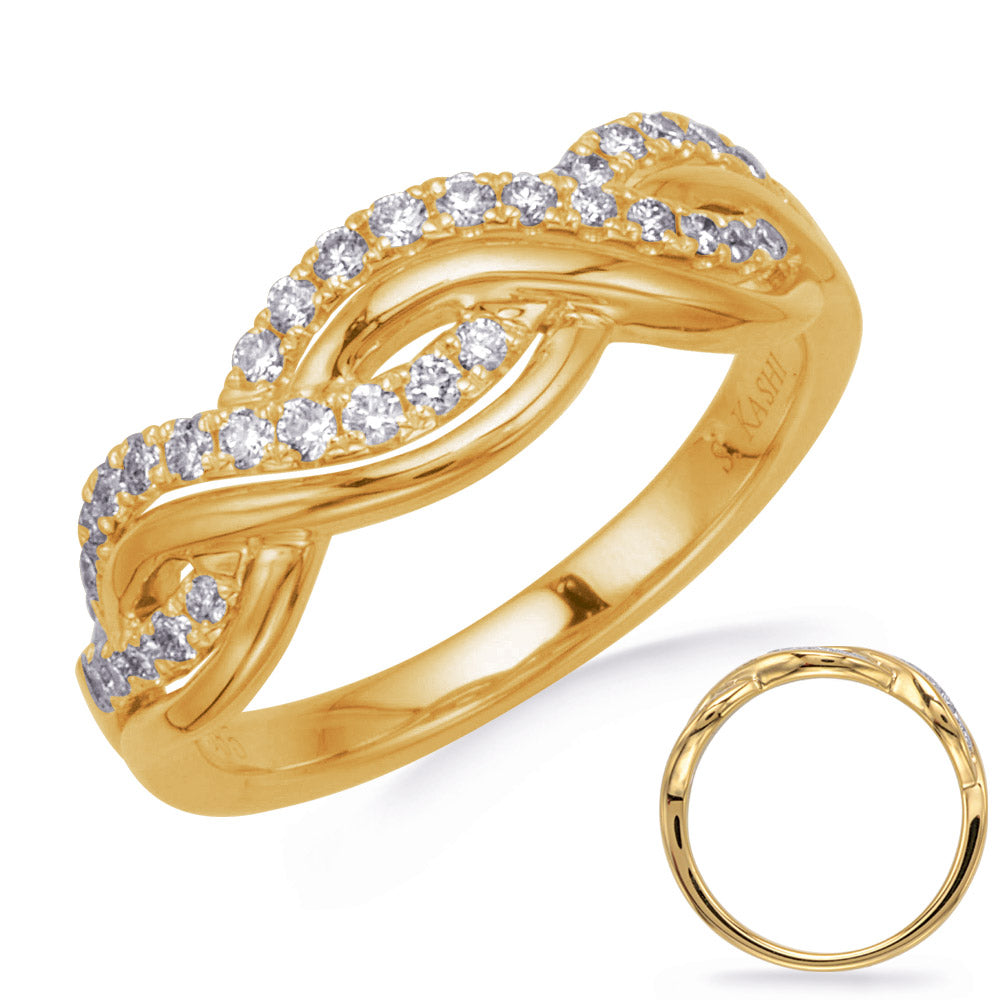 This Fashion Ring is available in 14K Yellow Gold. There are a total of 33 stones. There are Rounds with a total carat weight of 0.31 set in a Micro Prong setting.