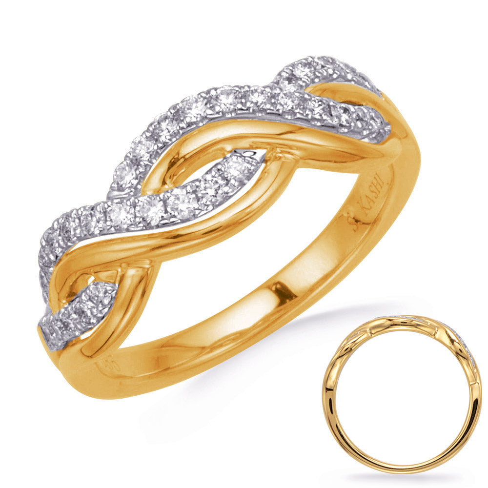 This Fashion Ring is available in 14K Yellow & White Gold. There are a total of 33 stones. There are Rounds with a total carat weight of 0.31 set in a Micro Prong setting.