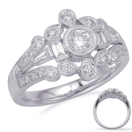 This Fashion Ring is available in 14K White Gold. There are a total of 27 stones. There are Baguette with a total carat weight of 0.16 set in a Bezel Set|Channel Set|Micro Prong setting.There are Rounds stones with a total carat weight of 0.5 set in a Bezel Set|Channel Set|Micro Prong.