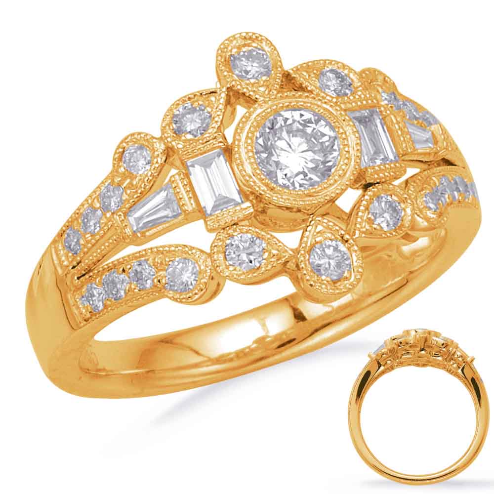 This Fashion Ring is available in 14K Yellow Gold. There are a total of 27 stones. There are Baguette with a total carat weight of 0.16 set in a Bezel Set|Channel Set|Micro Prong setting.There are Rounds stones with a total carat weight of 0.5 set in a Bezel Set|Channel Set|Micro Prong.