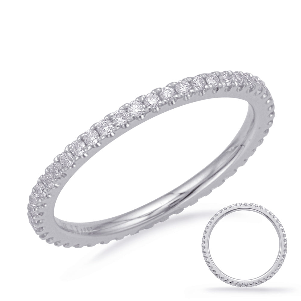 This Band is available in 14K White Gold. There are a total of 48 stones. There are Round with a total carat weight of 0.37 set in a Micro Prong setting.