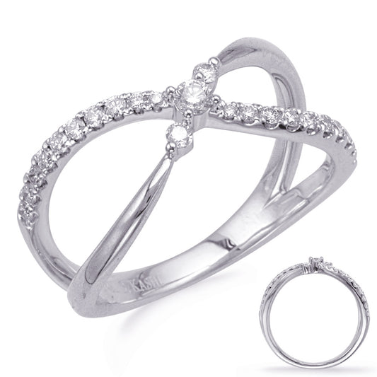 This Fashion Ring is available in 14K White Gold. There are a total of 23 stones. There are Rounds with a total carat weight of 0.3 set in a Micro Prong|Prong Set|Shared Prongs setting.