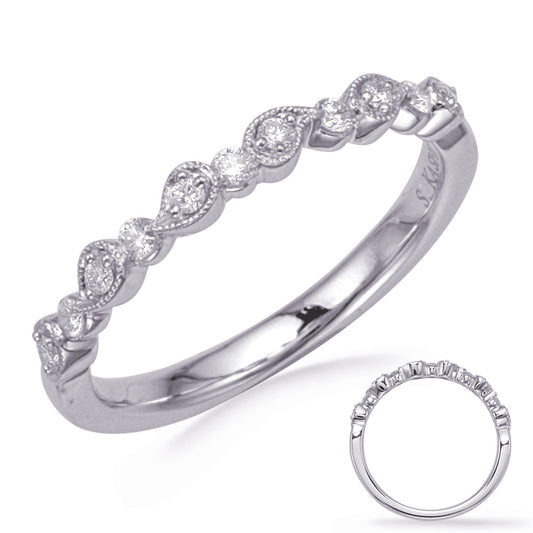 This Band is available in 14K White Gold. There are a total of 11 stones. There are Round with a total carat weight of 0.16 set in a Micro Prong|Prong Set setting.
