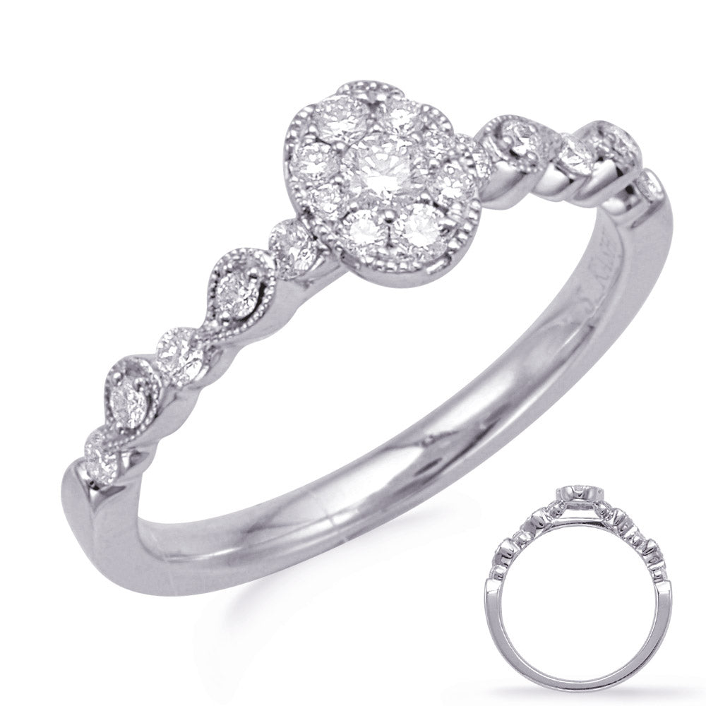 This Fashion Ring is available in 14K White Gold. There are a total of 19 stones. There are Rounds with a total carat weight of 0.32 set in a Micro Prong|Prong Set setting.