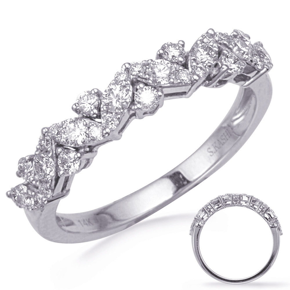 This Fashion Ring is available in 14K White Gold. There are a total of 31 stones. There are Rounds with a total carat weight of 0.52 set in a Micro Pave|Prong Set setting.