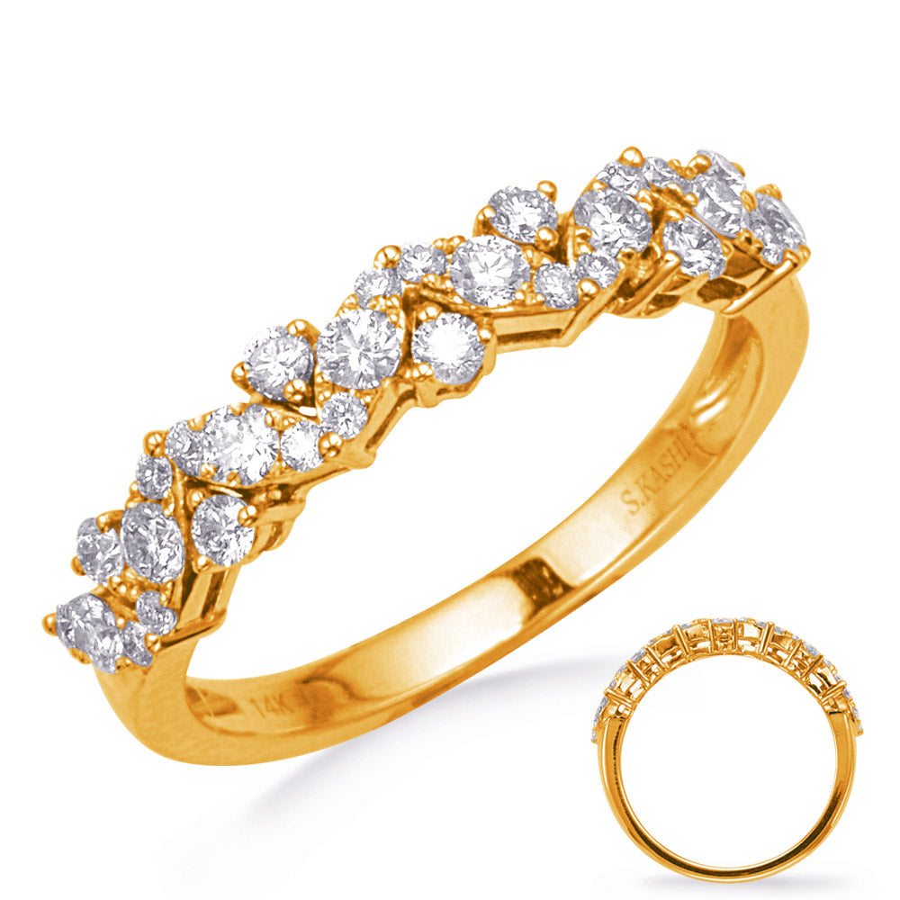 This Fashion Ring is available in 14K Yellow Gold. There are a total of 31 stones. There are Rounds with a total carat weight of 0.52 set in a Micro Pave|Prong Set setting.