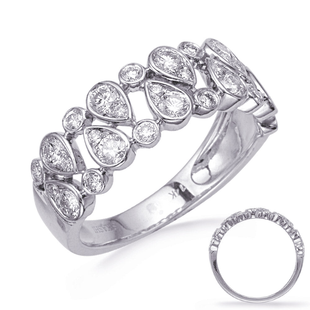 This Fashion Ring is available in 14K White Gold. There are a total of 30 stones. There are Rounds with a total carat weight of 0.8 set in a Bezel Set|Channel Set|Micro Pave setting.