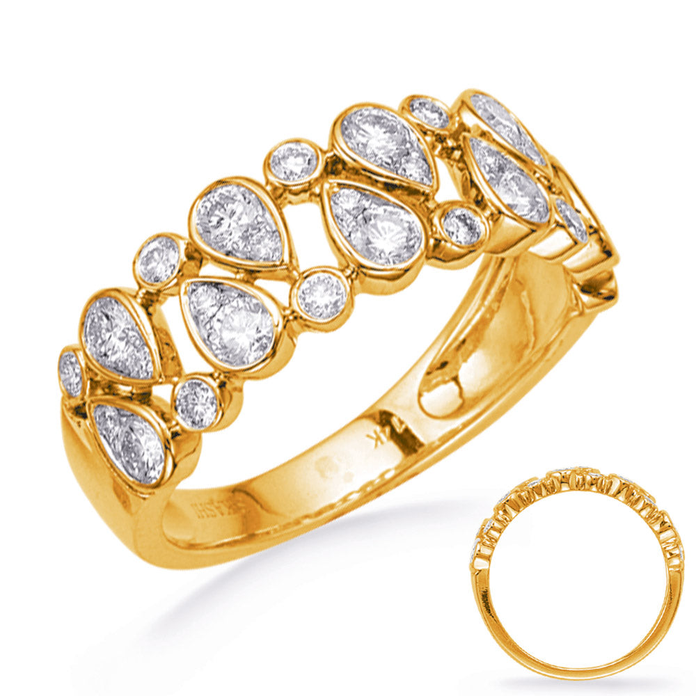 This Fashion Ring is available in 14K Yellow Gold. There are a total of 30 stones. There are Rounds with a total carat weight of 0.8 set in a Bezel Set|Channel Set|Micro Pave setting.