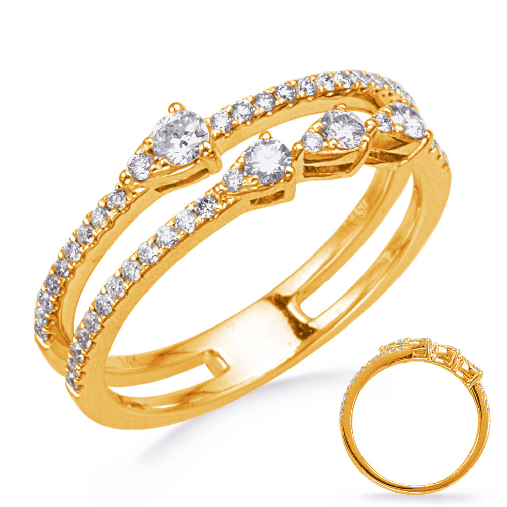 This Fashion Ring is available in 14K Yellow Gold. There are a total of 46 stones. There are Rounds with a total carat weight of 0.42 set in a Micro Pave setting.