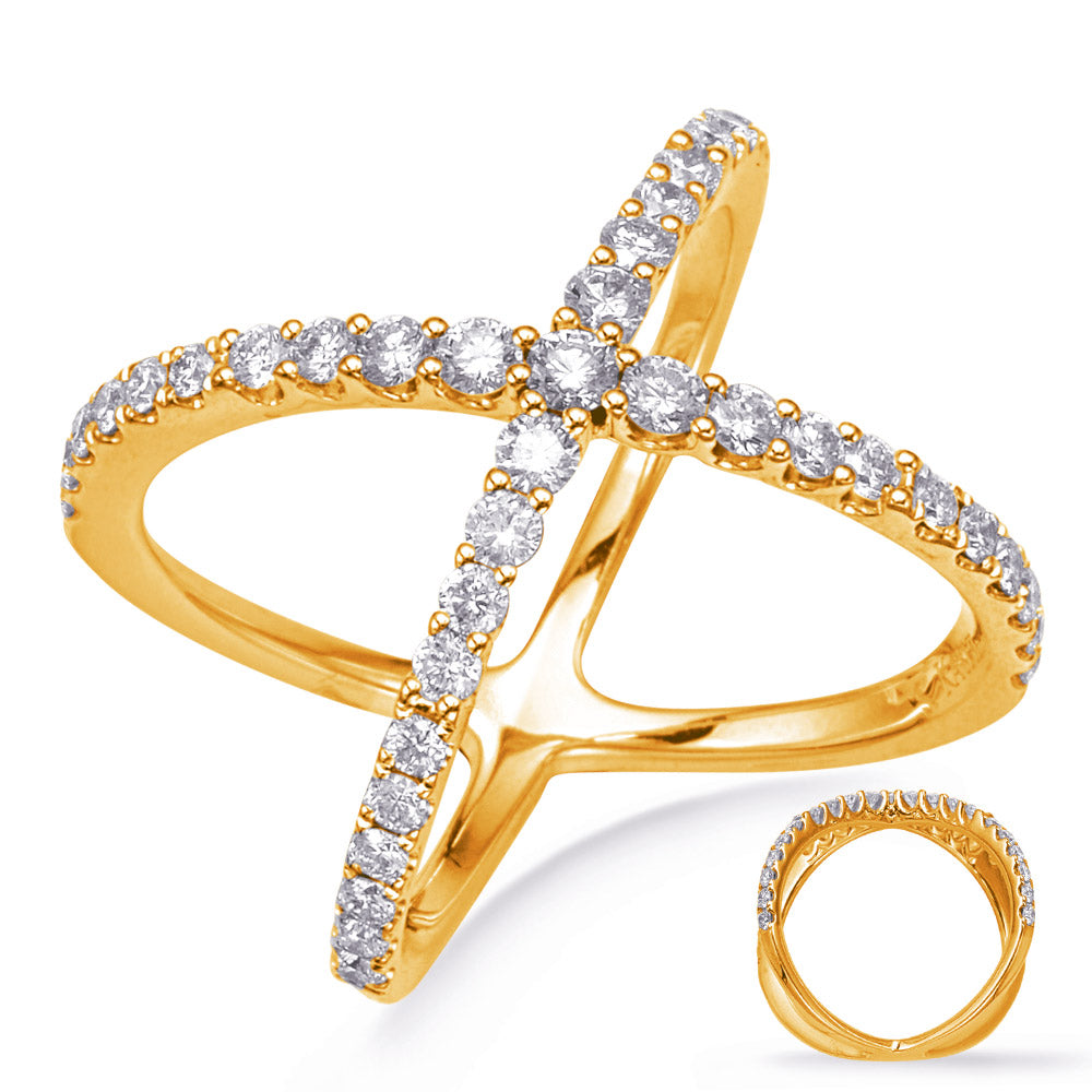 This Fashion Ring is available in 14K Yellow Gold. There are a total of 41 stones. There are Rounds with a total carat weight of 0.81 set in a Prong Set setting.