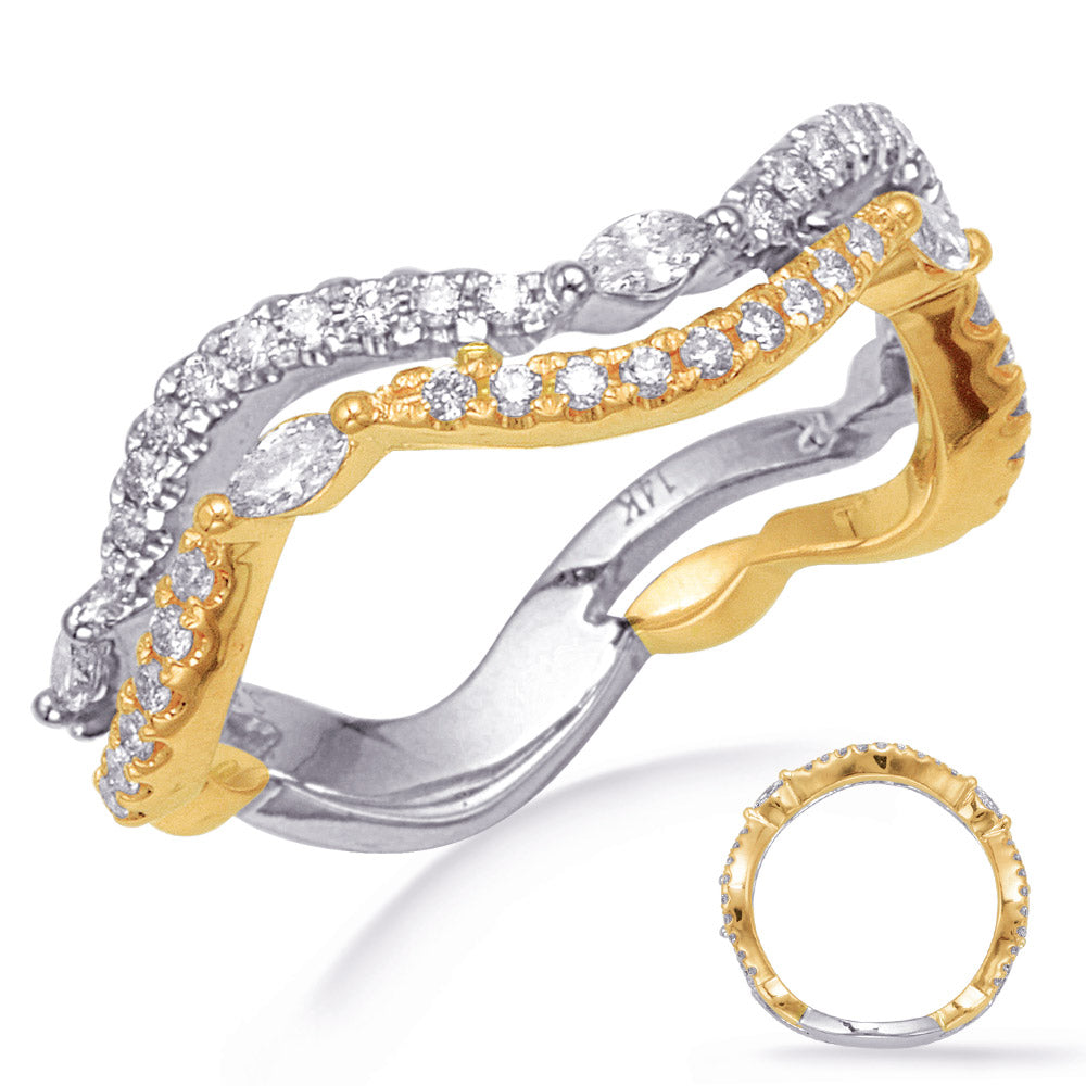 This Fashion Ring is available in 14K Yellow & White Gold. There are a total of 58 stones. There are Marquise with a total carat weight of 0.17 set in a Micro Pave|Prong Set setting.There are Rounds stones with a total carat weight of 0.3 set in a Micro Pave|Prong Set.