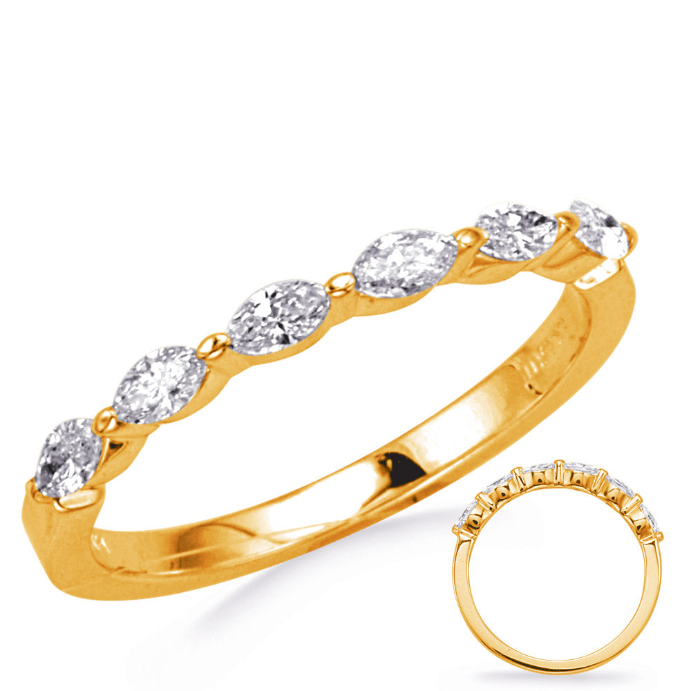 This Band is available in 14K Yellow Gold. There are a total of 6 stones. There are Marquise with a total carat weight of 0.4 set in a Prong Set setting.