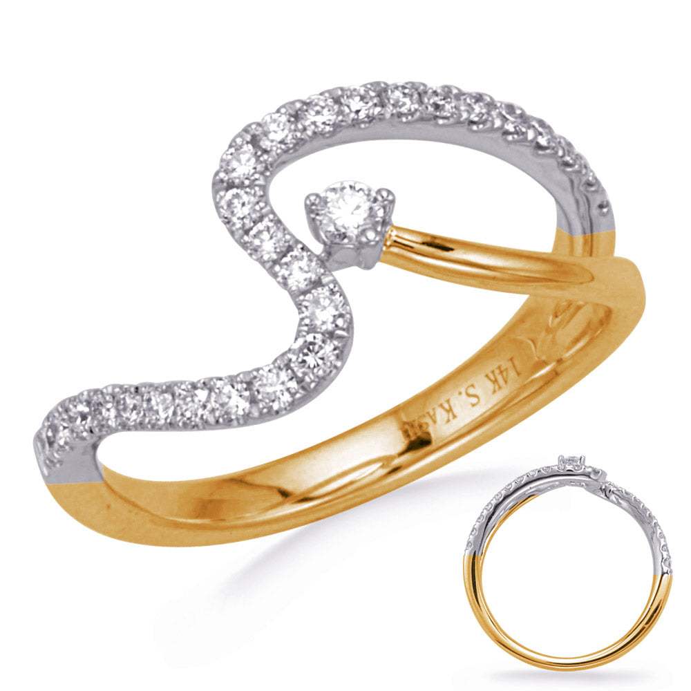 This Fashion Ring is available in 14K Yellow & White Gold. There are a total of 27 stones. There are Rounds with a total carat weight of 0.32 set in a  setting.
