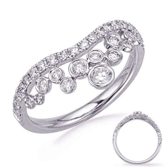This Fashion Ring is available in 14K White Gold. There are a total of 33 stones. There are Rounds with a total carat weight of 0.58 set in a Micro Prong setting.