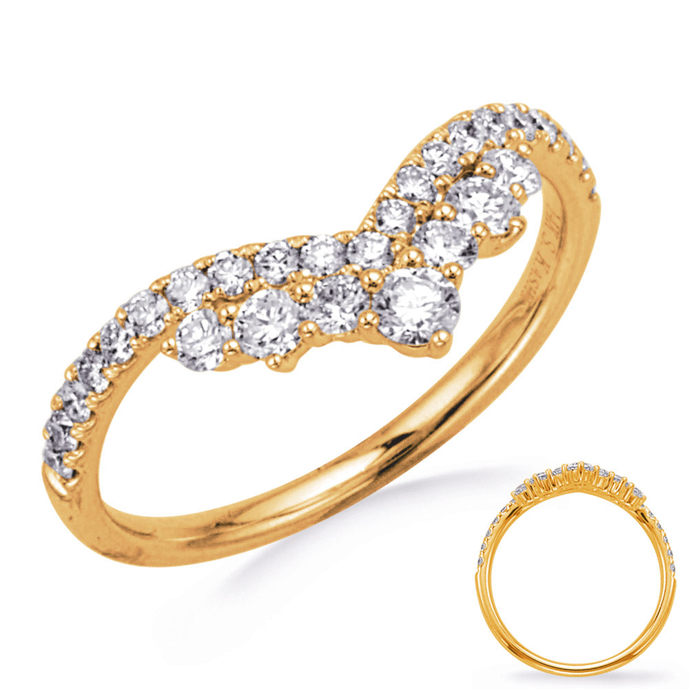 This Fashion Ring is available in 14K Yellow Gold. There are a total of 28 stones. There are Rounds with a total carat weight of 0.59 set in a Micro Prong setting.