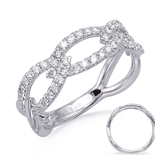 This Fashion Ring is available in 14K White Gold. There are a total of 48 stones. There are Rounds with a total carat weight of 0.51 set in a Prong Set setting.