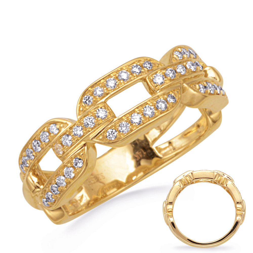 This Fashion Ring is available in 14K Yellow Gold. There are a total of 46 stones. There are Rounds with a total carat weight of 0.37 set in a Micro Prong setting.