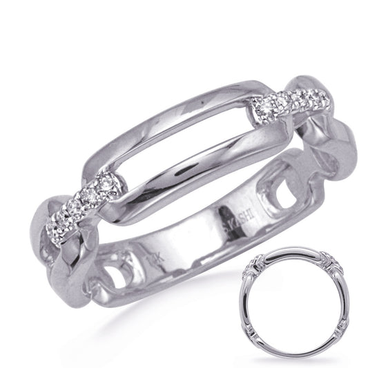 This Fashion Ring is available in 14K White Gold. There are a total of 12 stones. There are Rounds with a total carat weight of 0.08 set in a Micro Prong setting.
