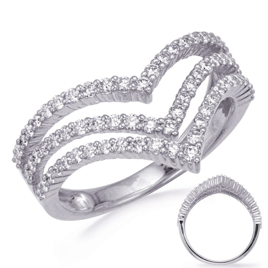 This Fashion Ring is available in 14K White Gold. There are a total of 71 stones. There are Rounds with a total carat weight of 0.73 set in a Micro Prong setting.