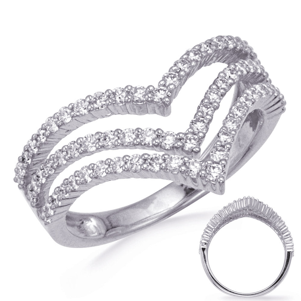 This Fashion Ring is available in 14K White Gold. There are a total of 71 stones. There are Rounds with a total carat weight of 0.73 set in a Micro Prong setting.
