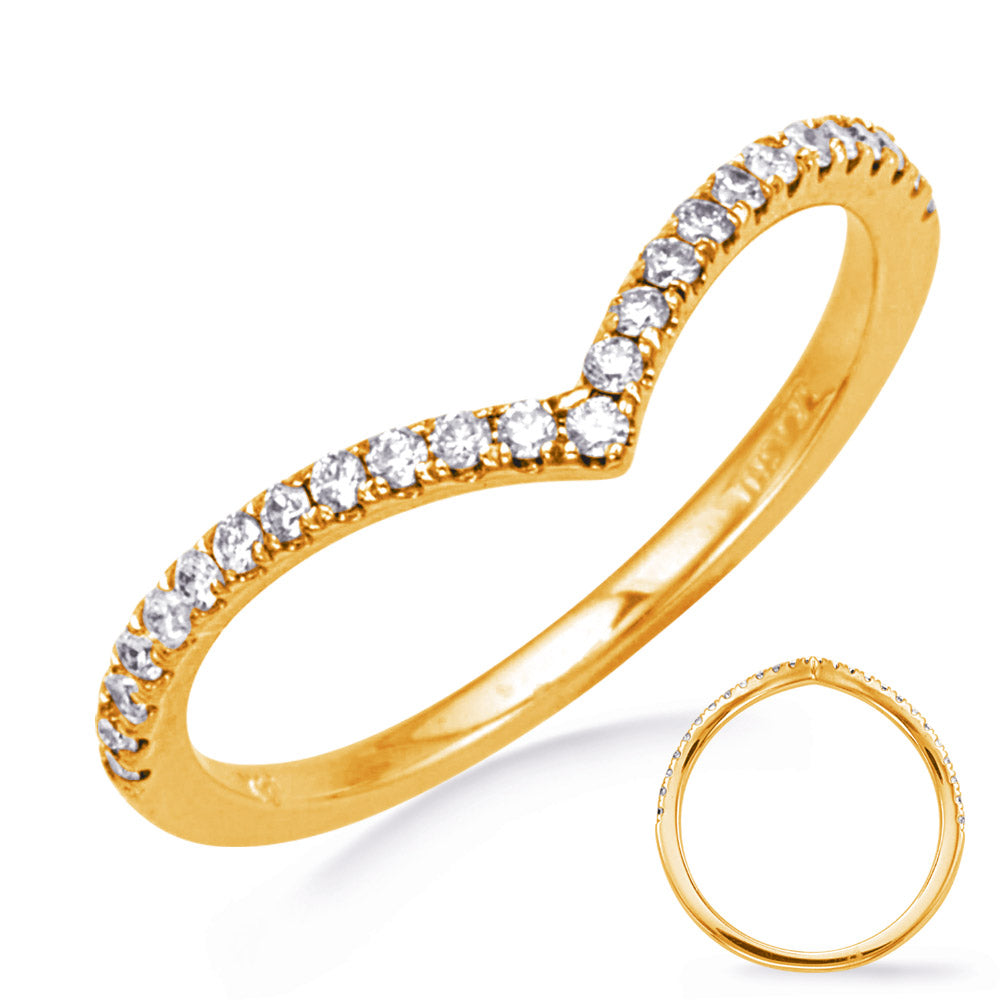 This Band is available in 14K Yellow Gold. There are a total of 25 stones. There are Round with a total carat weight of 0.2 set in a Micro Prong setting.