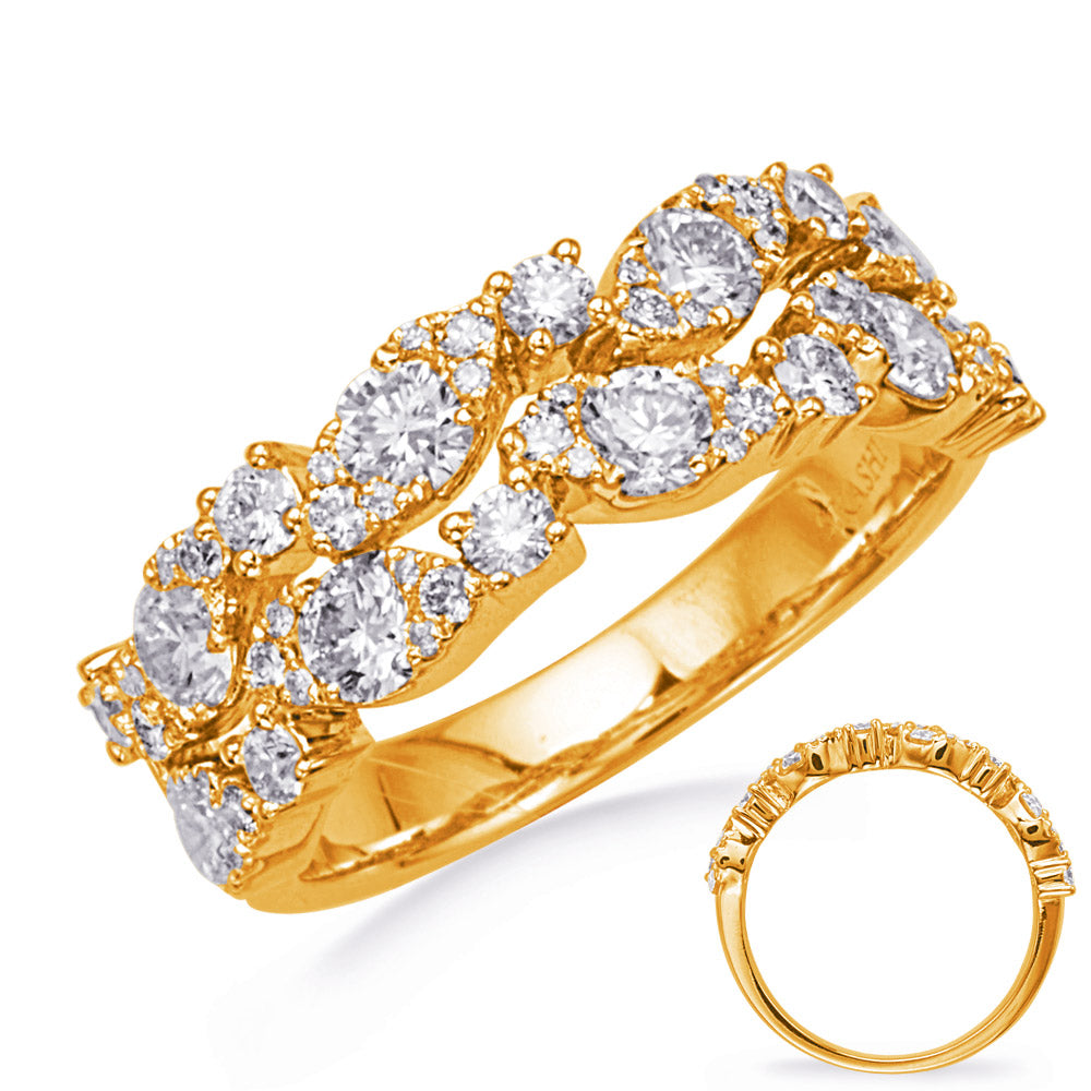 This Fashion Ring is available in 14K Yellow Gold. There are a total of 58 stones. There are Rounds with a total carat weight of 1.49 set in a  setting.