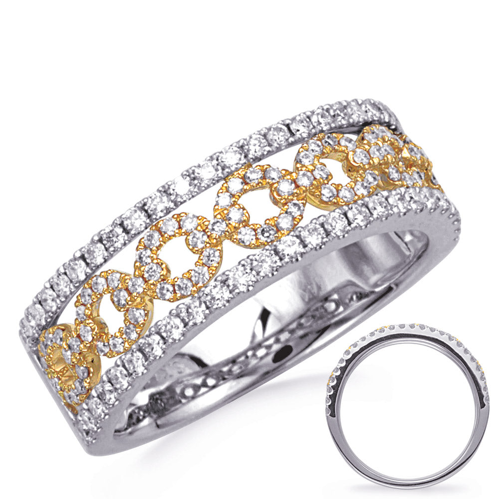This Fashion Ring is available in 14K Yellow & White Gold. There are a total of 126 stones. There are Rounds with a total carat weight of 0.53 set in a Micro Prong setting.