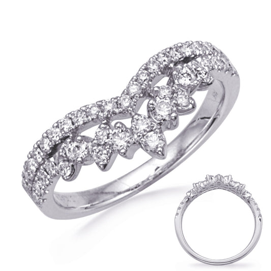 This Fashion Ring is available in 14K White Gold. There are a total of 43 stones. There are Rounds with a total carat weight of 0.55 set in a Micro Prong setting.