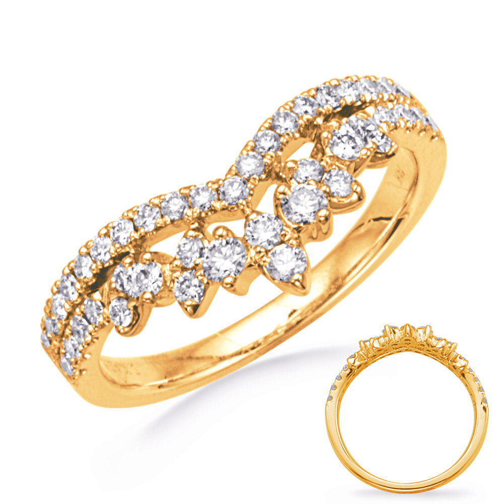 This Fashion Ring is available in 14K Yellow Gold. There are a total of 43 stones. There are Rounds with a total carat weight of 0.55 set in a Micro Prong setting.