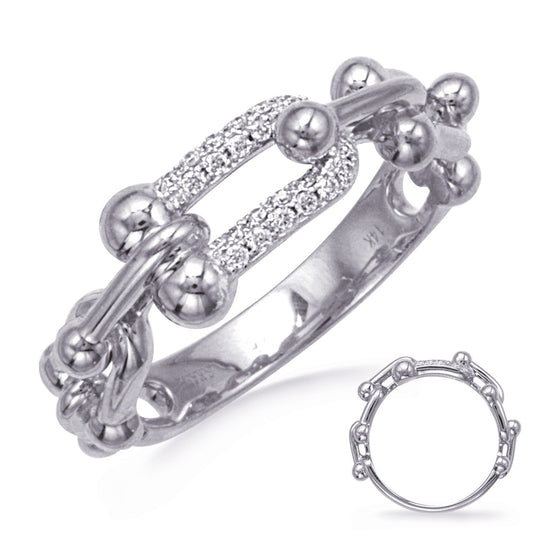 This Fashion Ring is available in 14K White Gold. There are a total of 22 stones. There are Rounds with a total carat weight of 0.13 set in a Micro Prong setting.