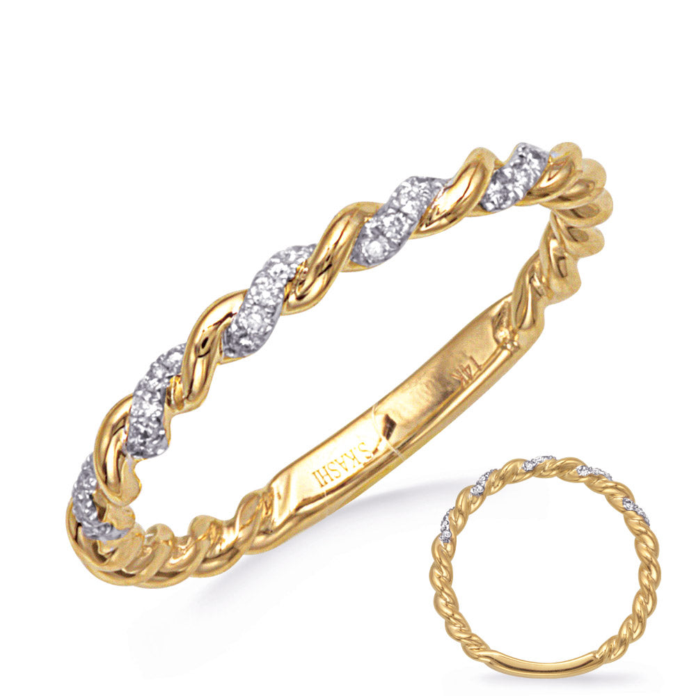 This Fashion Ring is available in 14K Yellow Gold. There are a total of 25 stones. There are Rounds with a total carat weight of 0.09 set in a Micro Prong setting.
