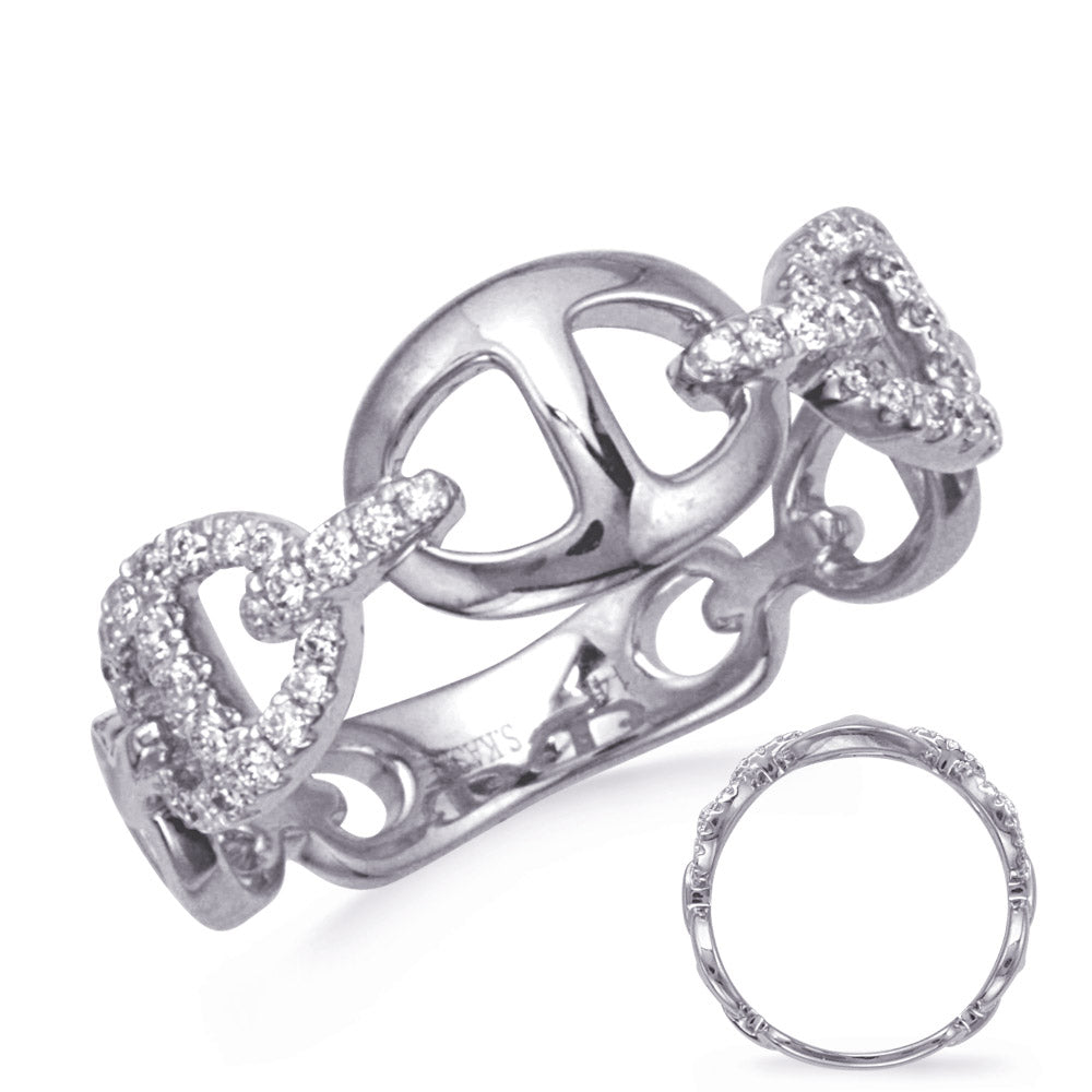 This Fashion Ring is available in 14K White Gold. There are a total of 48 stones. There are Rounds with a total carat weight of 0.24 set in a Micro Prong setting.