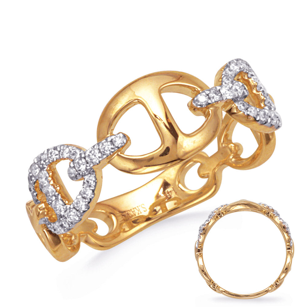 This Fashion Ring is available in 14K Yellow Gold. There are a total of 48 stones. There are Rounds with a total carat weight of 0.24 set in a Micro Prong setting.