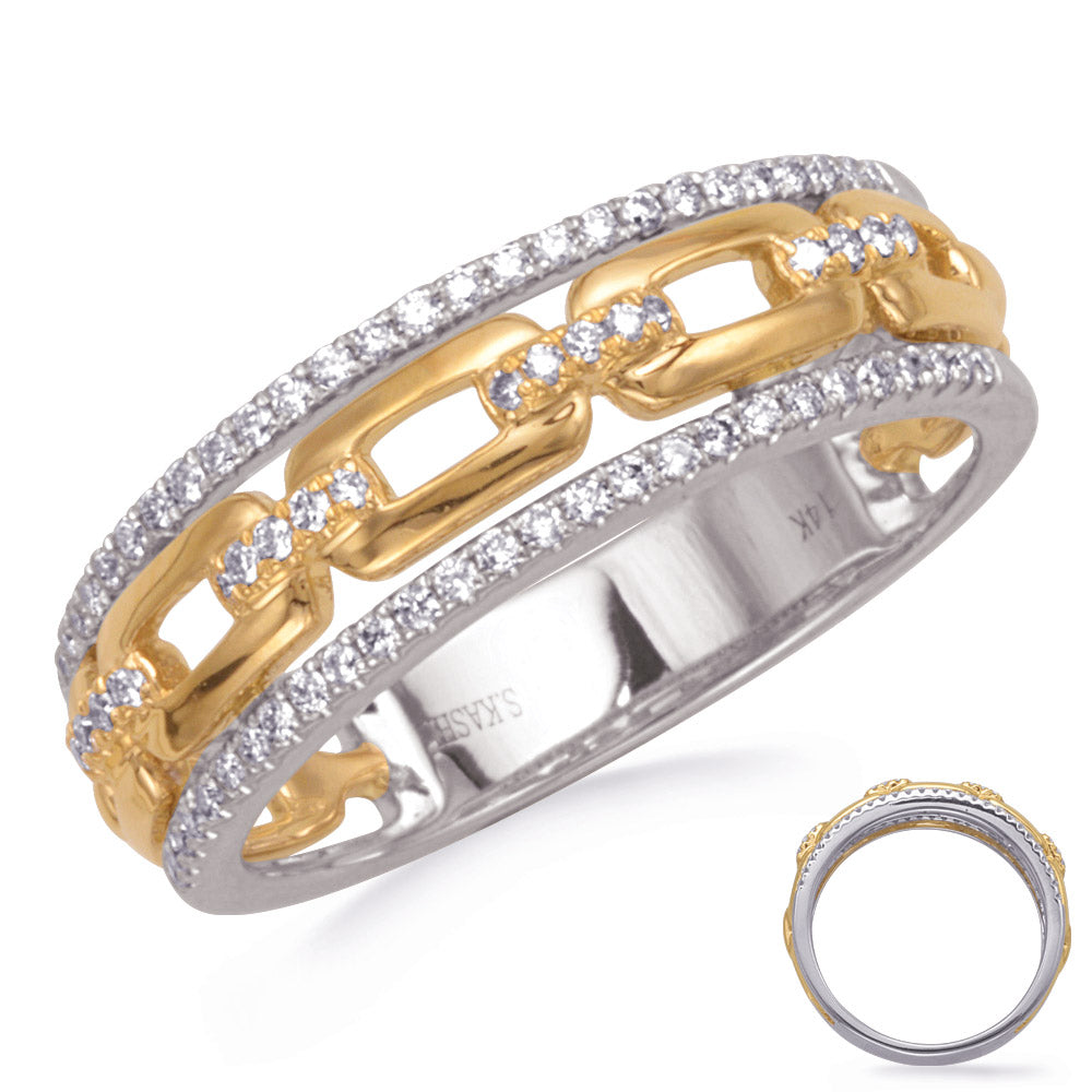 This Fashion Ring is available in 14K Yellow & White Gold. There are a total of 74 stones. There are Rounds with a total carat weight of 0.29 set in a Micro Prong setting.